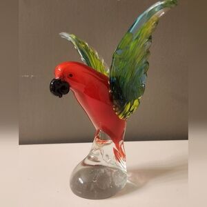 Vintage Murano Style Blown Art Glass Parrot Figurine